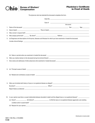 Document preview: Form C-44 (BWC-1163) Physician's Certificate in Proof of Death - Ohio