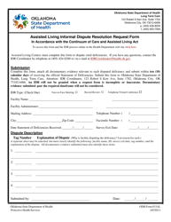ODH Form 833AL &quot;Assisted Living Informal Dispute Resolution Request Form&quot; - Oklahoma
