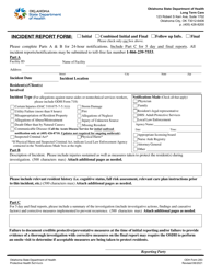 ODH Form 283 &quot;Incident Report Form&quot; - Oklahoma