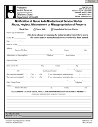 ODH Form 718 &quot;Notification of Nurse Aide/Nontechnical Service Worker Abuse, Neglect, Mistreatment or Misappropriation of Property&quot; - Oklahoma