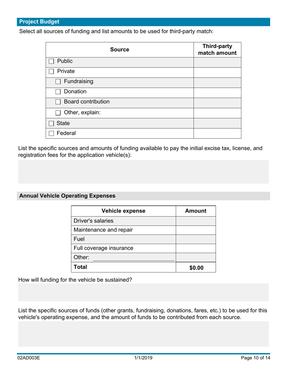 Form 02AD003E Section 5310 Capital Assistance Vehicle Application - Oklahoma, Page 10