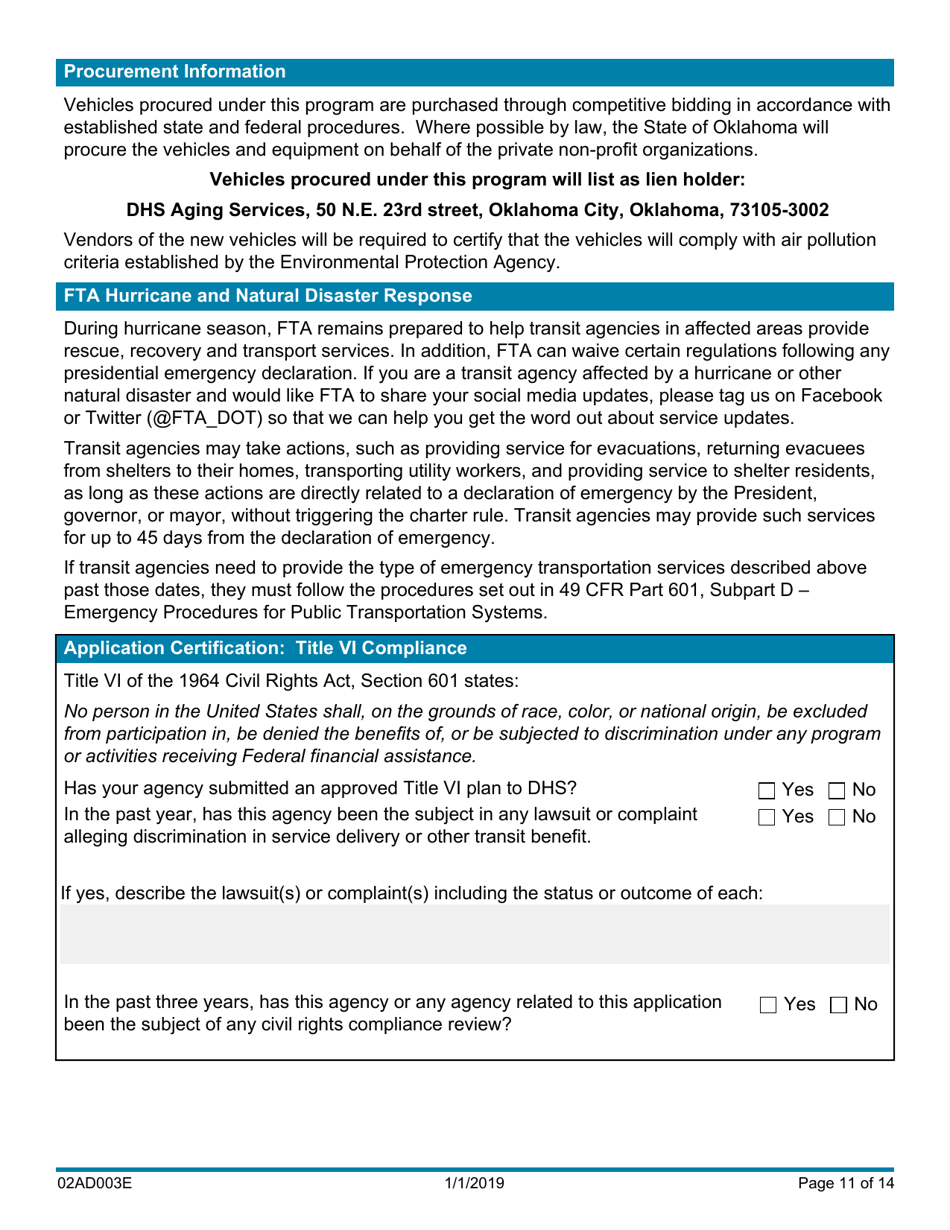 Form 02AD003E Section 5310 Capital Assistance Vehicle Application - Oklahoma, Page 11