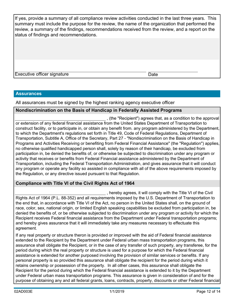 Form 02AD003E Section 5310 Capital Assistance Vehicle Application - Oklahoma, Page 12