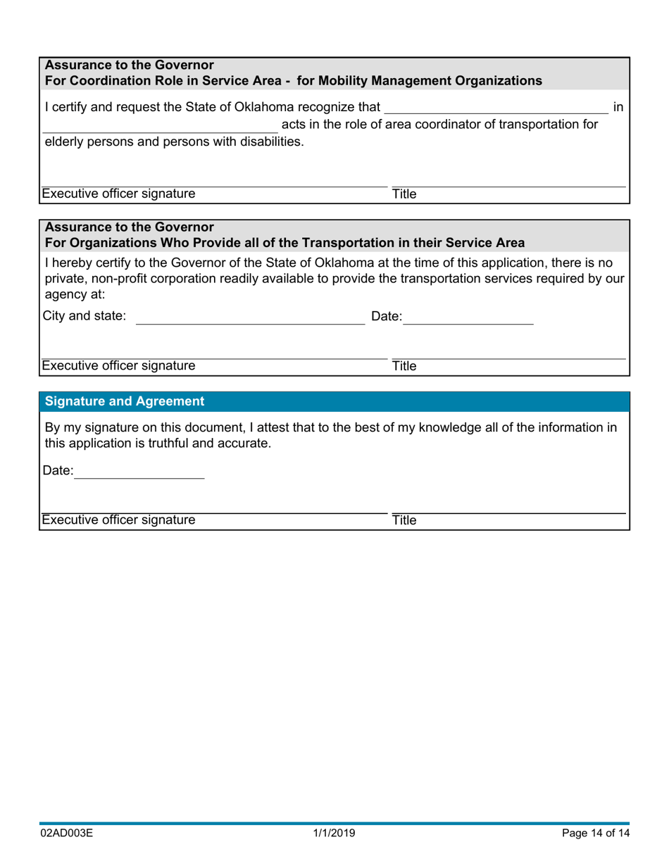 Form 02AD003E Section 5310 Capital Assistance Vehicle Application - Oklahoma, Page 14