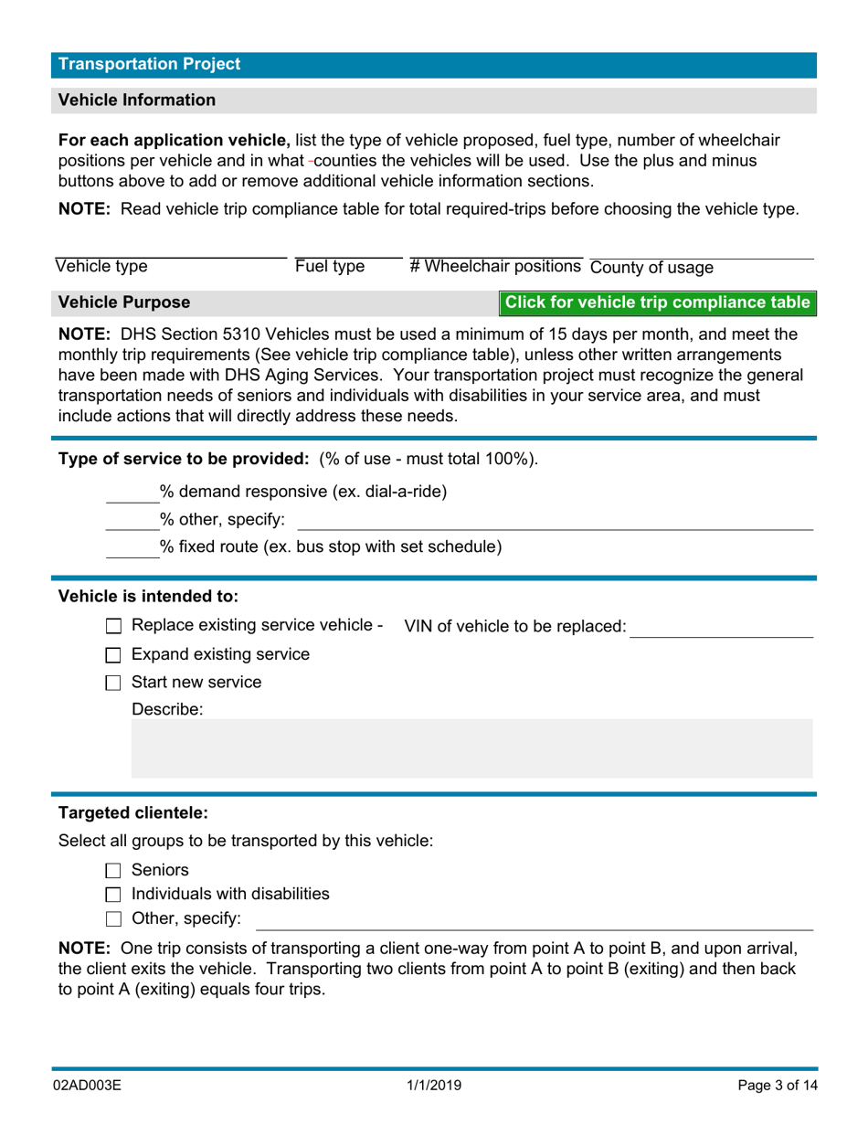 Form 02AD003E Section 5310 Capital Assistance Vehicle Application - Oklahoma, Page 3