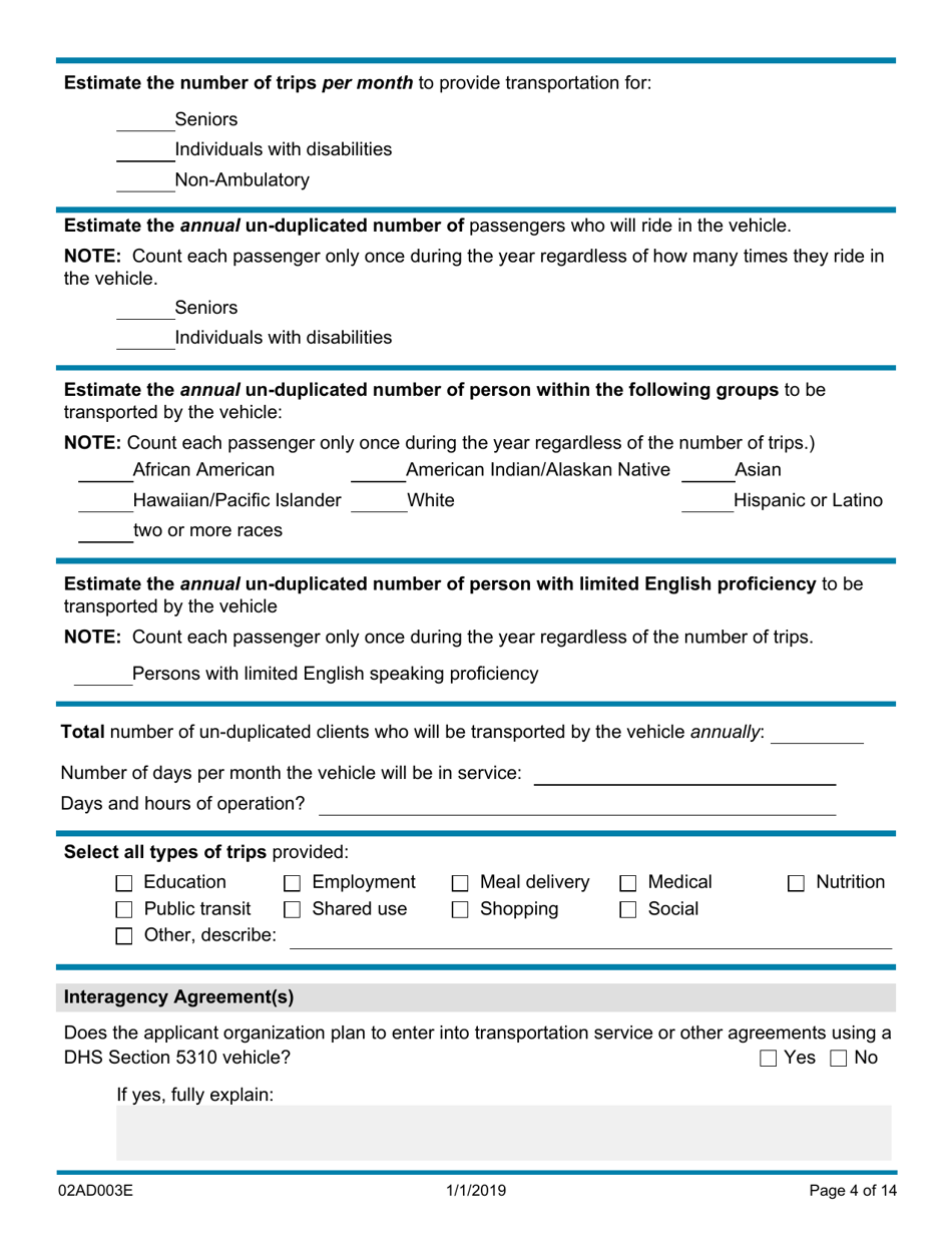 Form 02AD003E Section 5310 Capital Assistance Vehicle Application - Oklahoma, Page 4