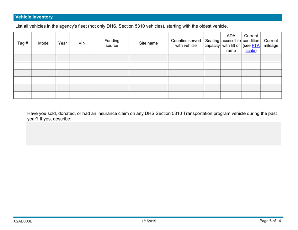 Form 02AD003E Section 5310 Capital Assistance Vehicle Application - Oklahoma, Page 6