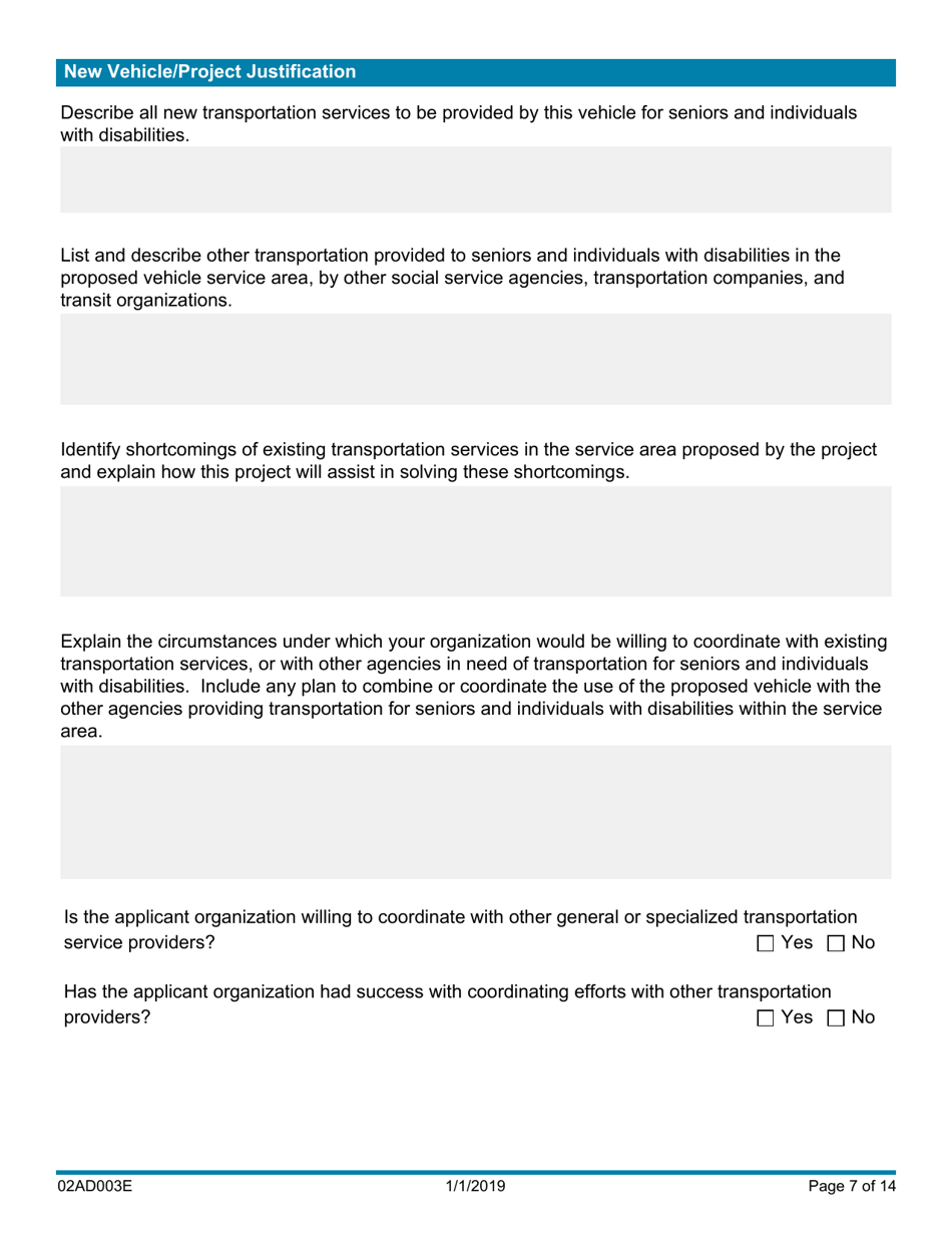 Form 02AD003E Section 5310 Capital Assistance Vehicle Application - Oklahoma, Page 7