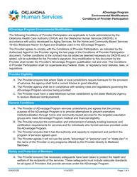 Document preview: Form 02AD032E Conditions of Provider Participation - Advantage Program Environmental Modifications - Oklahoma
