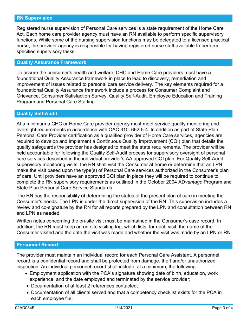 Form 02AD034E Medicaid State Plan Personal Care Service Standards - Oklahoma, Page 3