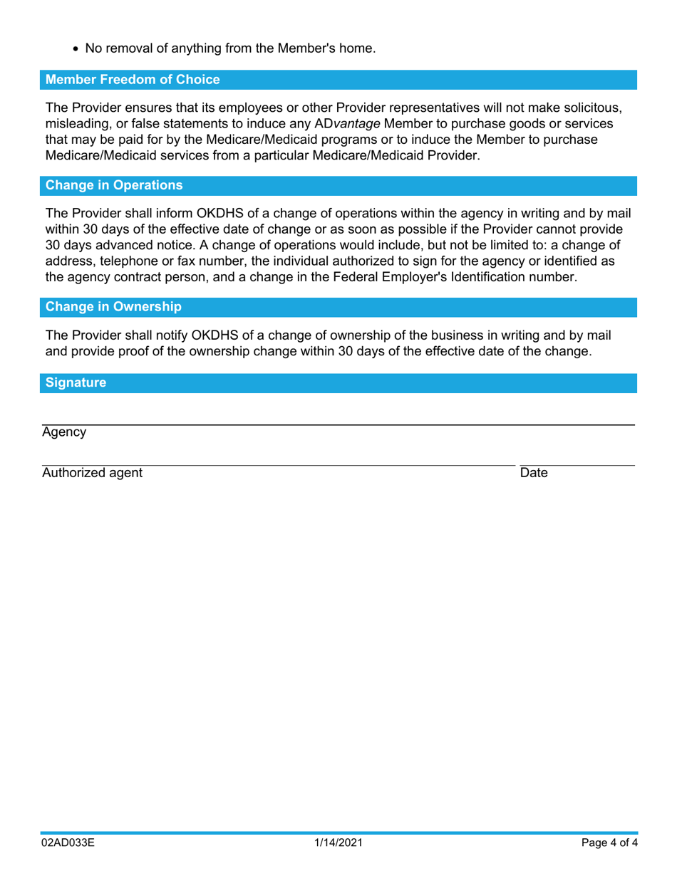 Form 02AD033E Durable Medical Equipment Conditions of Provider Participation - Advantage Program - Oklahoma, Page 4
