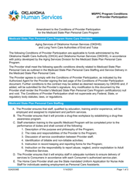 Document preview: Form 02AD036E Amendment to the Conditions of Provider Participation for the Medicaid State Plan Personal Care Program - Oklahoma