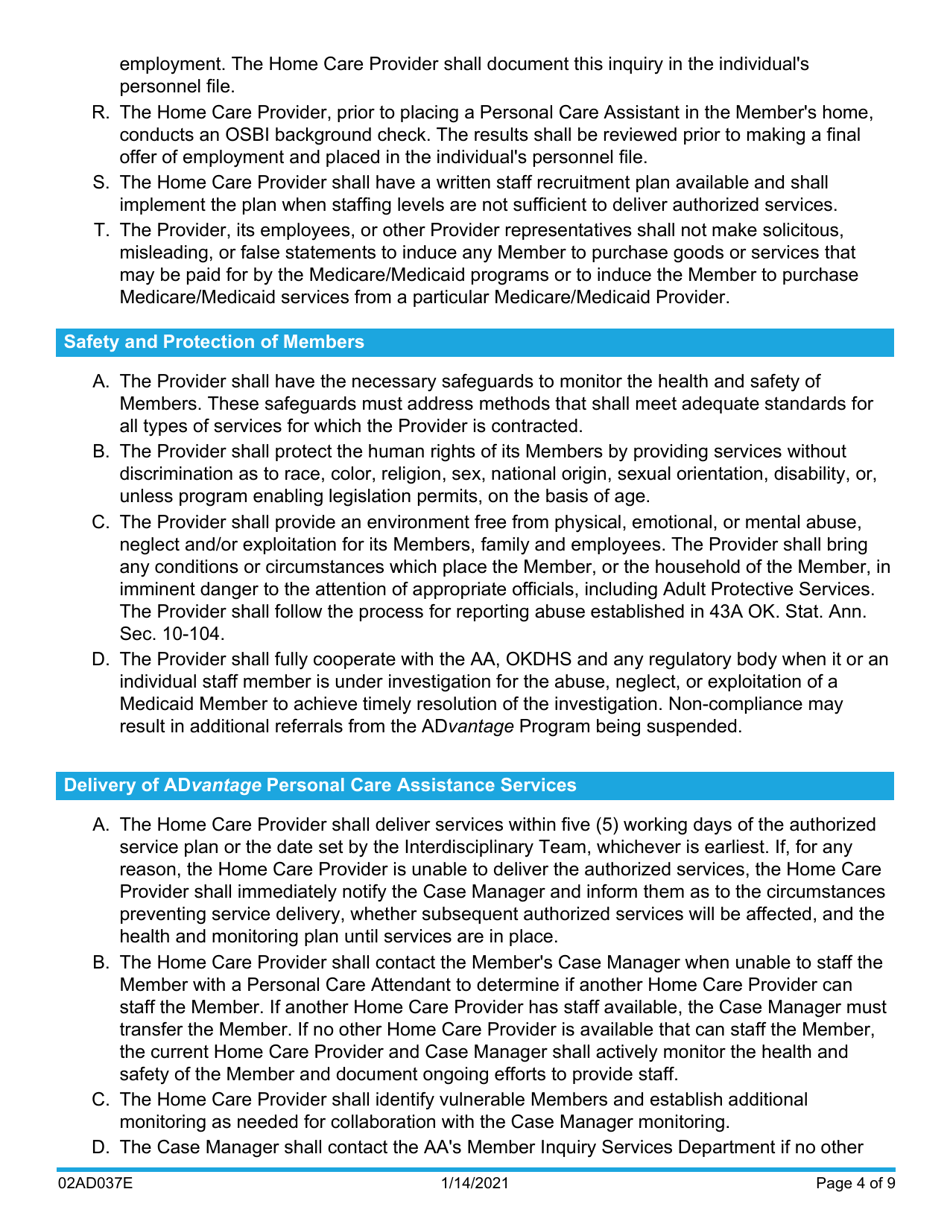 Form 02AD037E Conditions of Provider Participation - Advantage Program - Oklahoma, Page 4