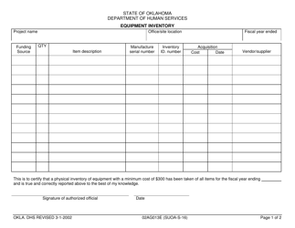 Document preview: Form 02AG013E Equipment Inventory - Oklahoma