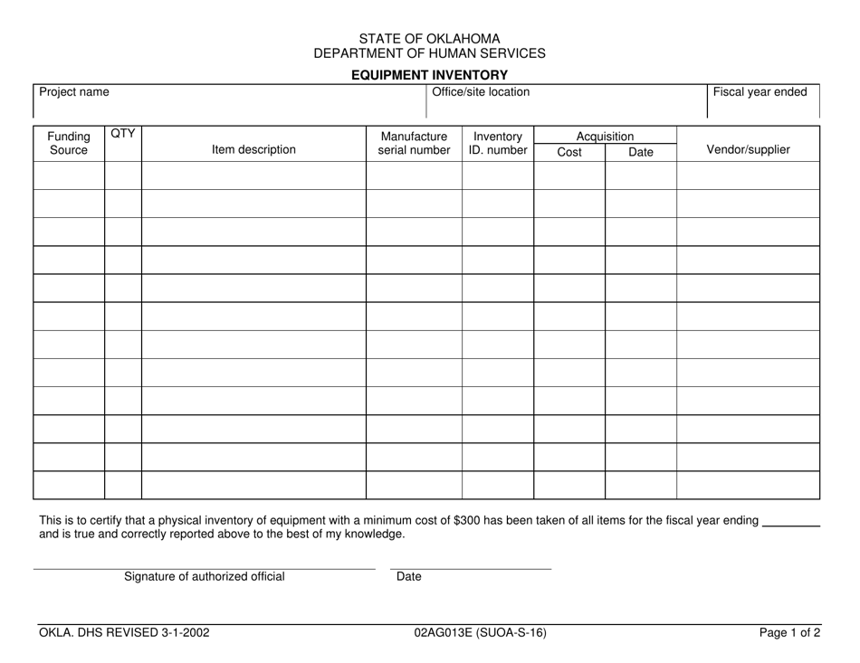 Form 02AG013E Equipment Inventory - Oklahoma, Page 1