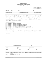 Document preview: Form 02AG033E (AG-008) Personal Care Agency Referral - Oklahoma
