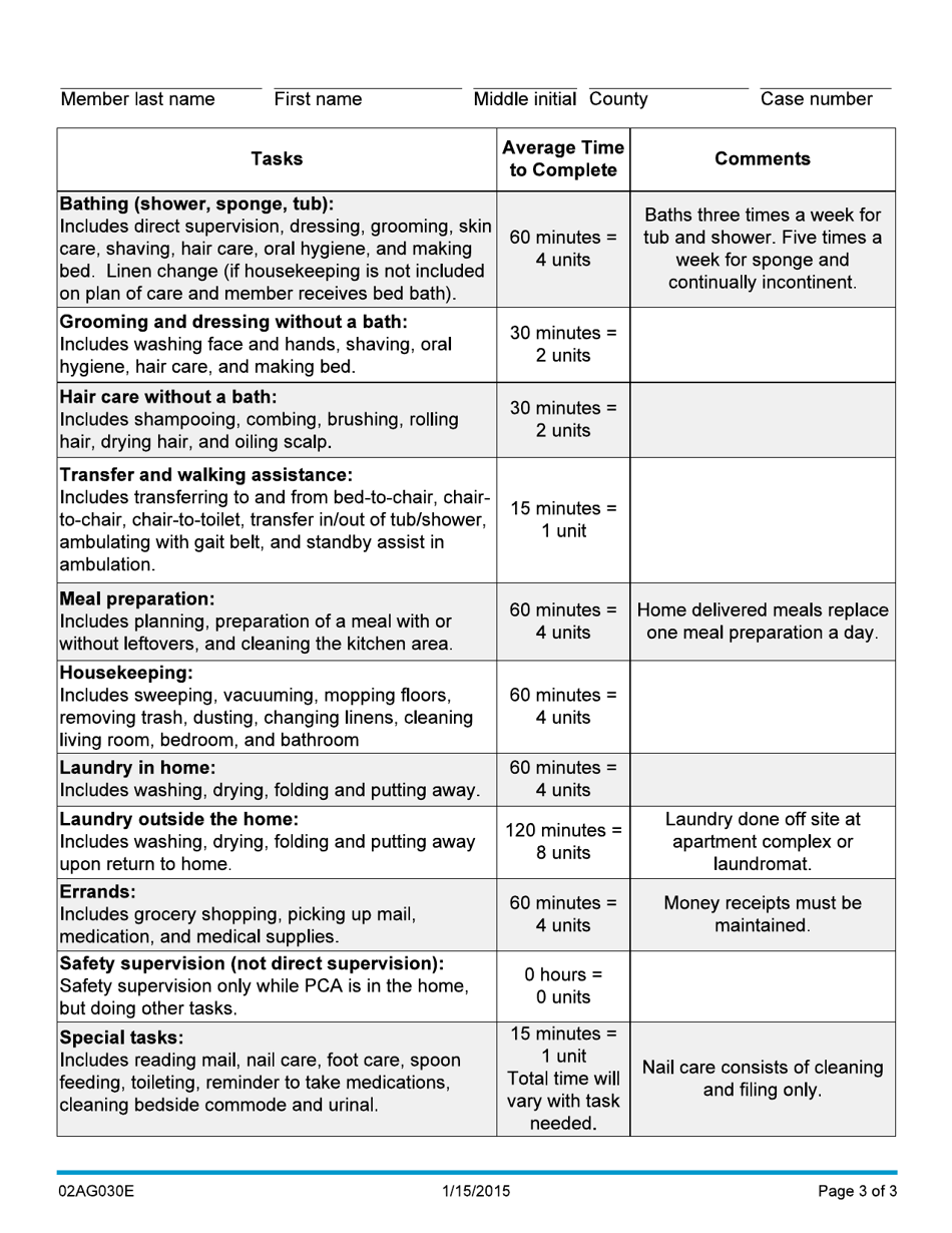 Form 02AG030E (AG-005) State Plan Personal Care Planning Schedule and Service Plan - Oklahoma, Page 3