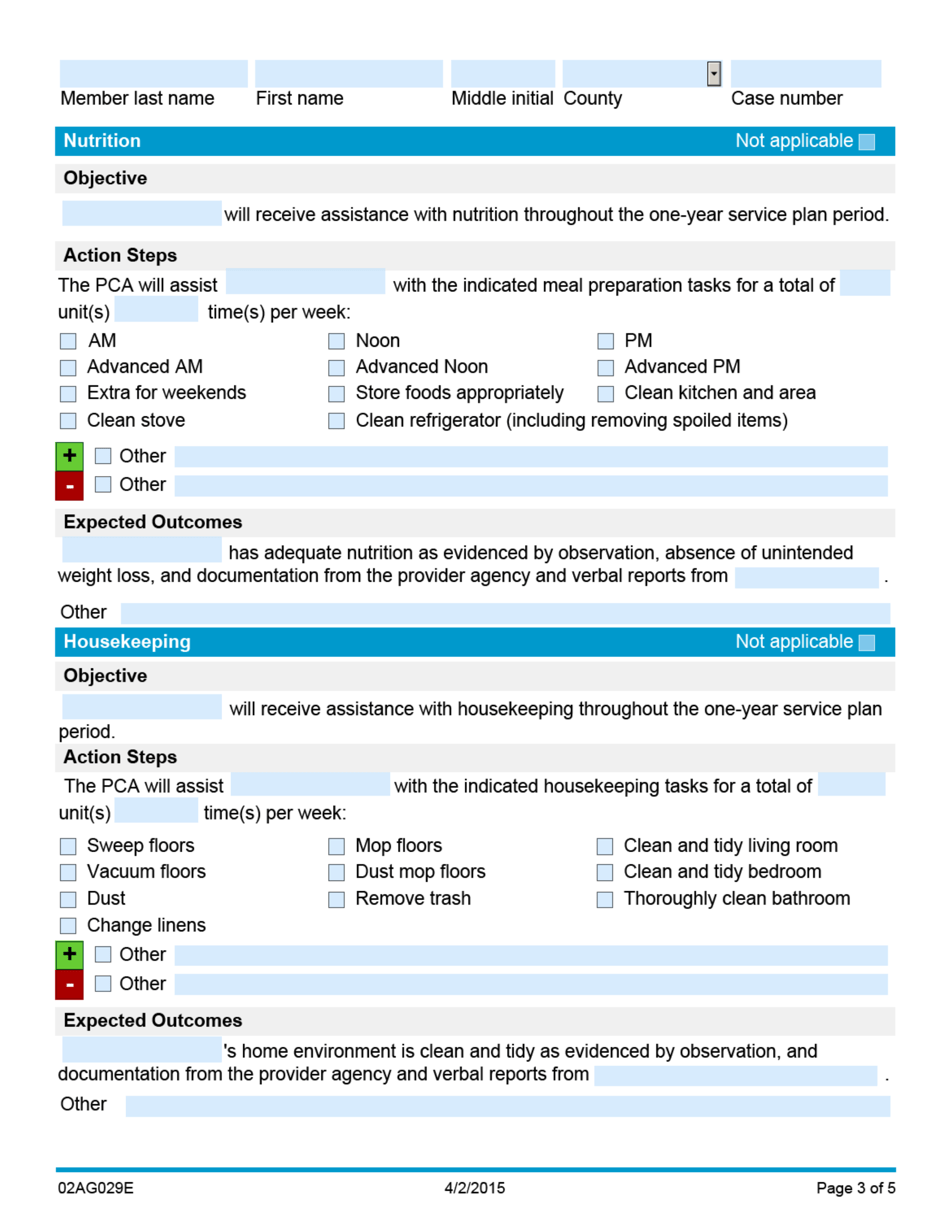 Form 02AG029E (AG-004) Care Plan - State Plan Personal Care Program - Oklahoma, Page 3