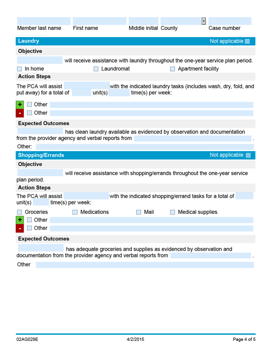 Form 02AG029E (AG-004) Care Plan - State Plan Personal Care Program - Oklahoma, Page 4