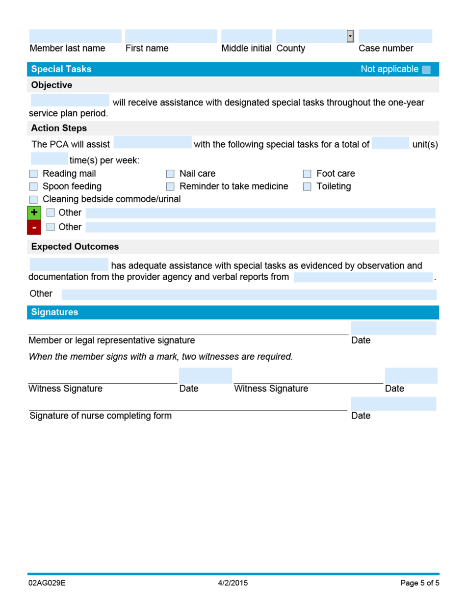 Form 02AG029E (AG-004) Care Plan - State Plan Personal Care Program - Oklahoma, Page 5