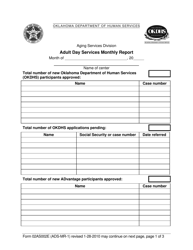 Document preview: Form 02AS002E (ADS-MR-1) Adult Day Services Monthly Report - Oklahoma
