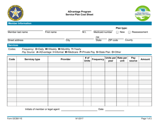Document preview: Form 02CB011E (ADv6E) Service Plan Cost Sheet - Advantage Program - Oklahoma