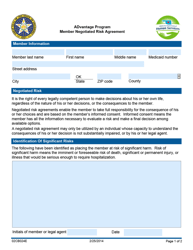 Document preview: Form 02CB024E Member Negotiated Risk Agreement - Advantage Program - Oklahoma