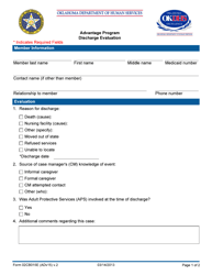 Document preview: Form 02CB015E (ADv15) Discharge Evaluation - Advantage Program - Oklahoma