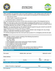 Document preview: Form 02CB014E (ADv300) Service Backup Plan - Advantage Program - Oklahoma