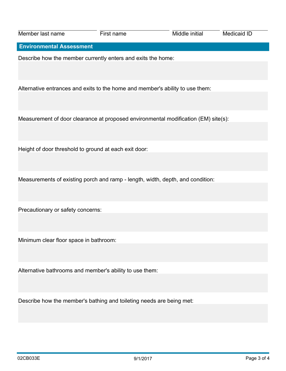 Form 02CB033E Level of Function and Environmental Assessment - Advantage Program - Oklahoma, Page 3