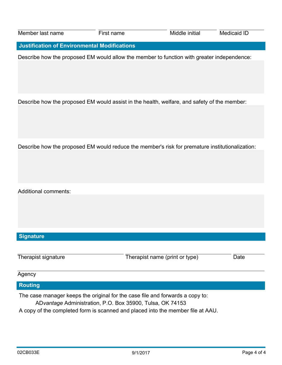 Form 02CB033E Level of Function and Environmental Assessment - Advantage Program - Oklahoma, Page 4