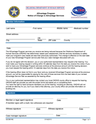 Document preview: Form 02CB016E Notice of Change in Advantage Services - Advantage Program - Oklahoma
