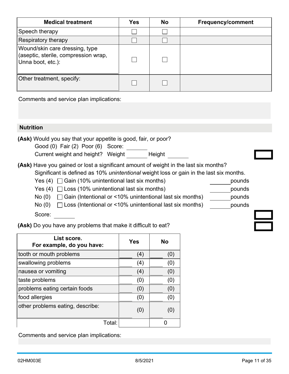 Form 02HM003E (AG-003) Part III Uniform Comprehensive Assessment - Medical Assessment - Oklahoma, Page 11