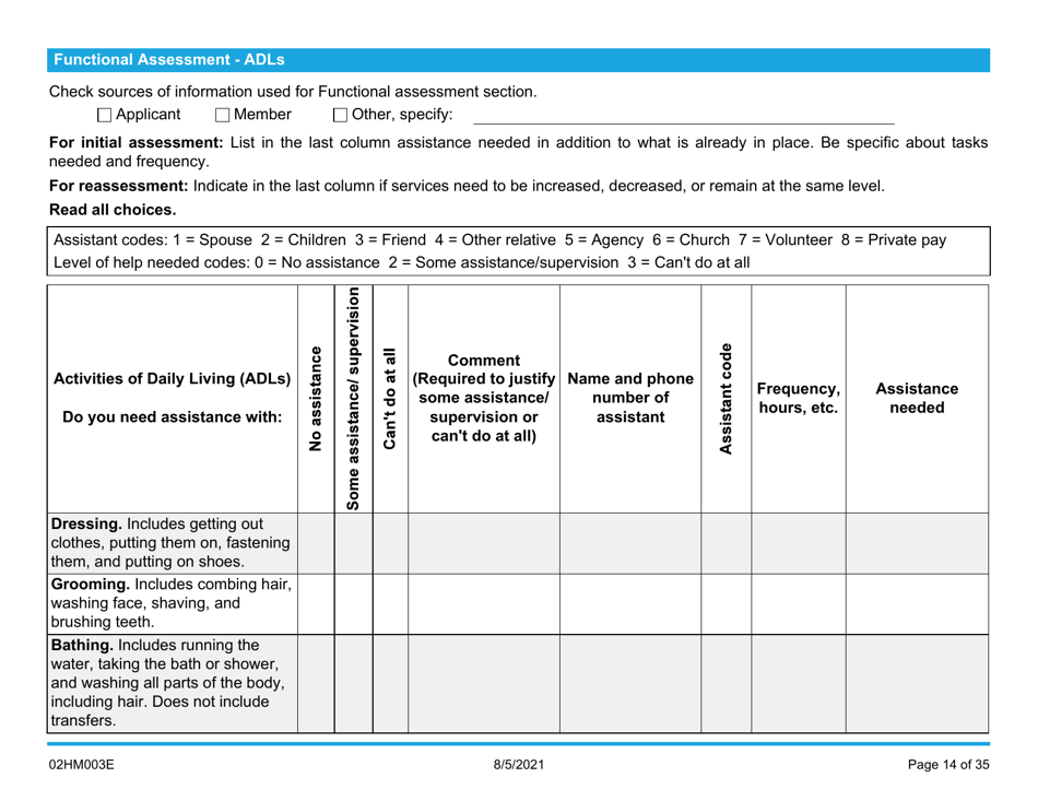 Form 02HM003E (AG-003) Part III Uniform Comprehensive Assessment - Medical Assessment - Oklahoma, Page 14