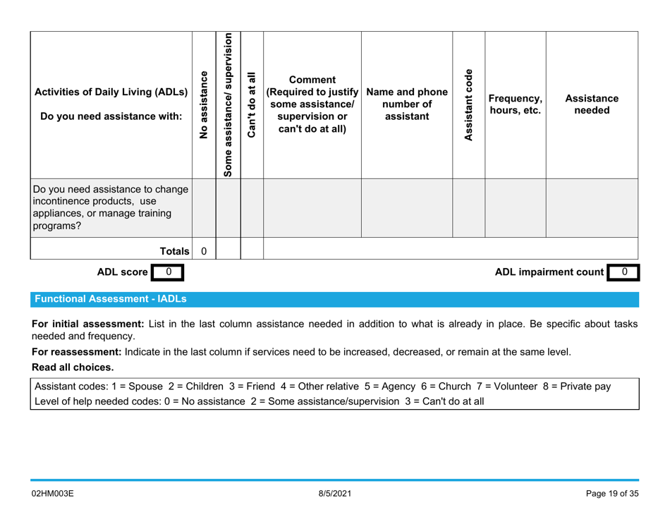 Form 02HM003E (AG-003) Part III Uniform Comprehensive Assessment - Medical Assessment - Oklahoma, Page 19