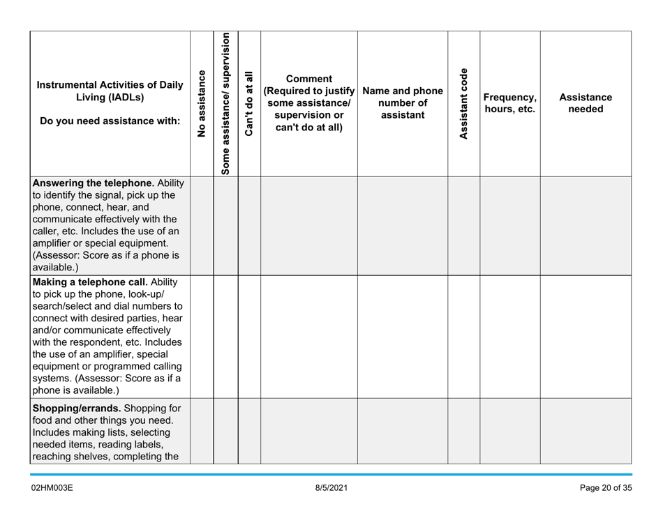 Form 02HM003E (AG-003) Part III Uniform Comprehensive Assessment - Medical Assessment - Oklahoma, Page 20