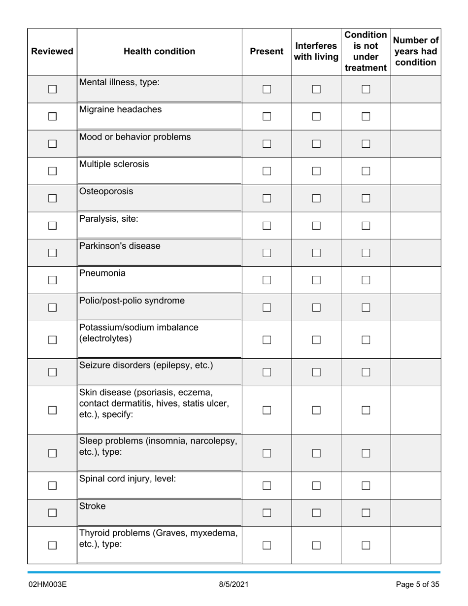Form 02HM003E (AG-003) Part III Uniform Comprehensive Assessment - Medical Assessment - Oklahoma, Page 5