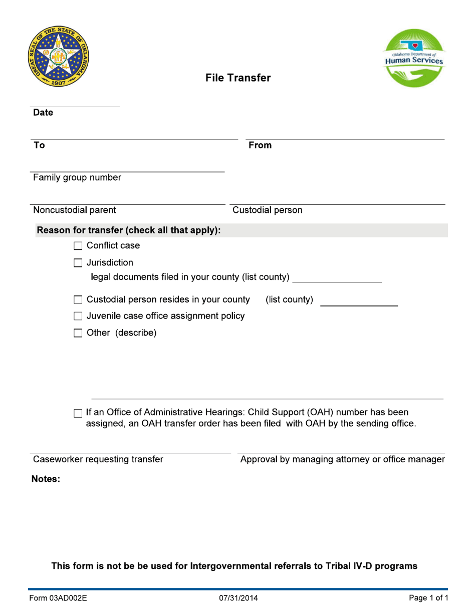 Form 03AD002E File Transfer - Oklahoma, Page 1