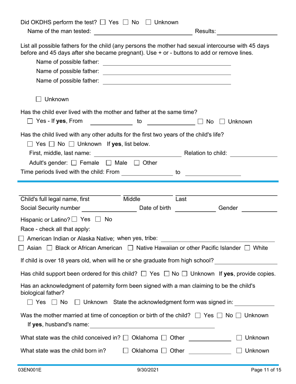 Form 03EN001E (CSED-1) Application for Child Support Services - Oklahoma, Page 11