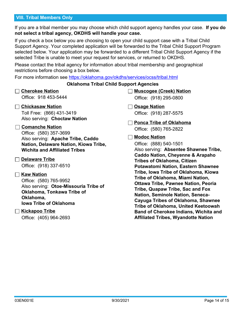 Form 03EN001E (CSED-1) Application for Child Support Services - Oklahoma, Page 14