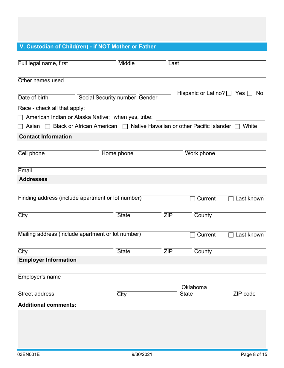 Form 03EN001E (CSED-1) Application for Child Support Services - Oklahoma, Page 8