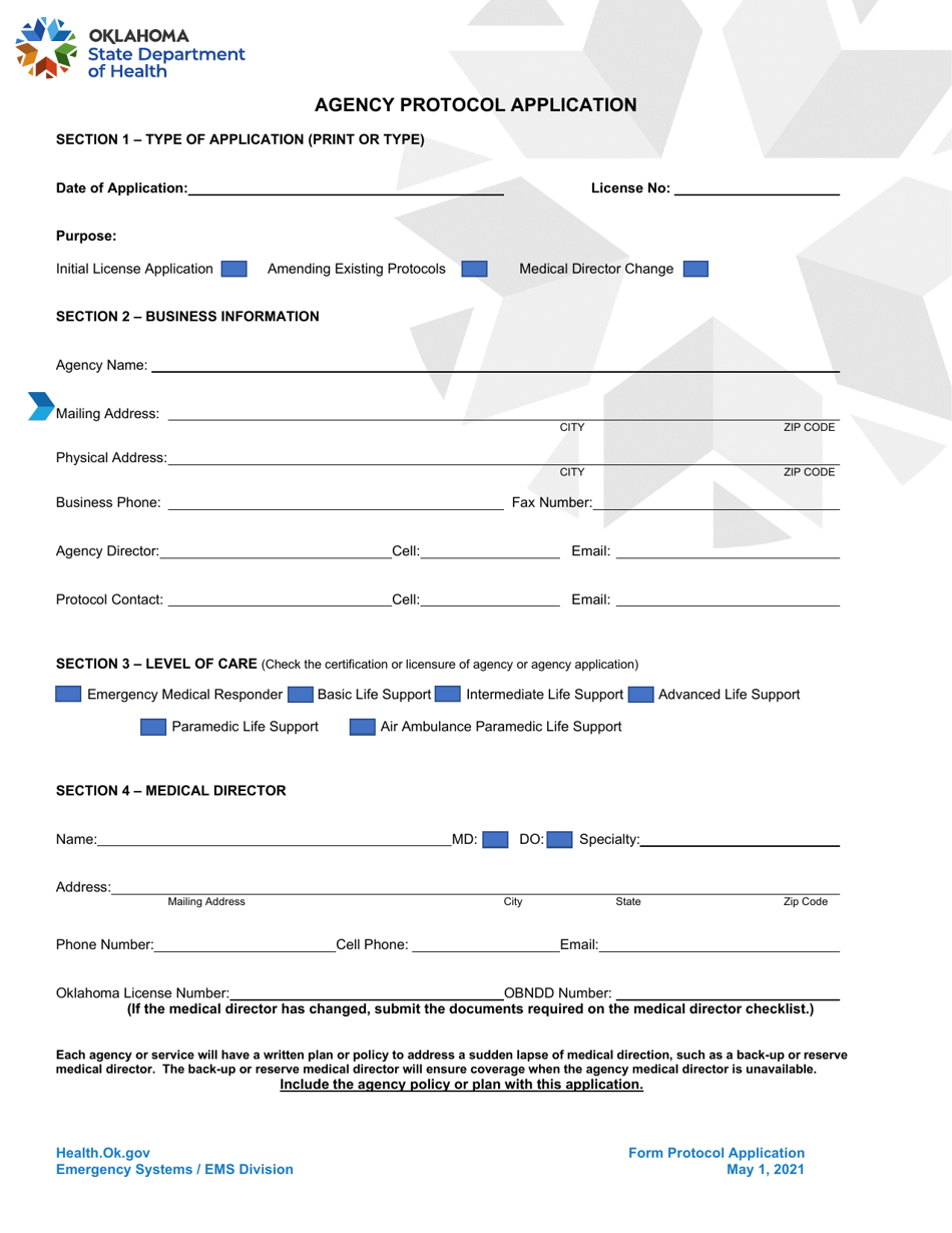 Agency Protocol Application - Oklahoma, Page 3