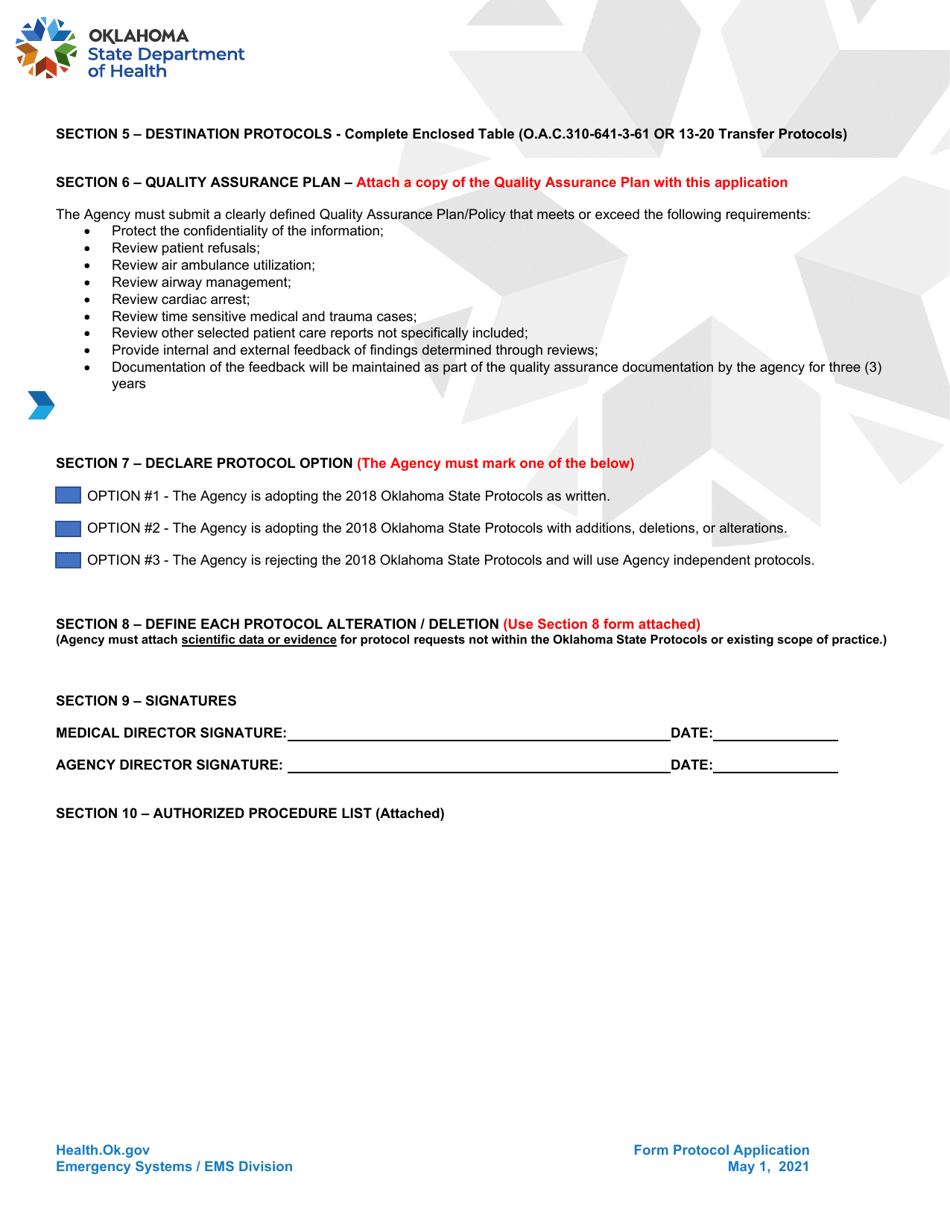 Agency Protocol Application - Oklahoma, Page 4