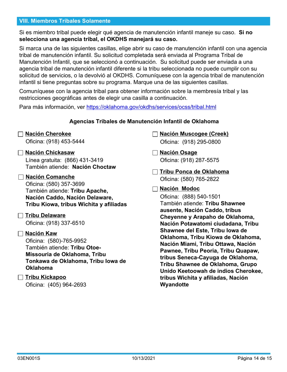 Formulario 03EN001S (CSED-1-SV) Servicios Y Responsabilidades De La Manutencion Infantil - Oklahoma (Spanish), Page 14