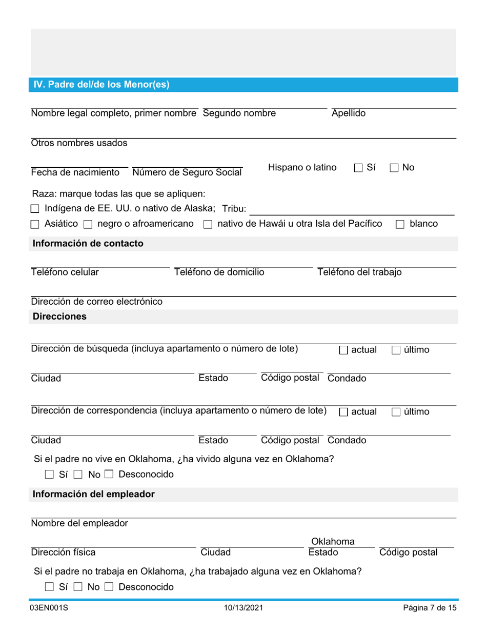 Formulario 03EN001S (CSED-1-SV) Servicios Y Responsabilidades De La Manutencion Infantil - Oklahoma (Spanish), Page 7