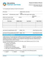 Document preview: Form 03EN009E (CSED-9) Request for Address of Record - Oklahoma