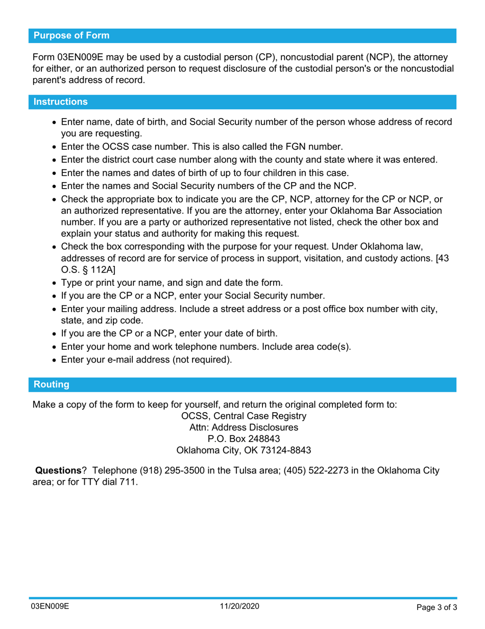 Form 03EN009E (CSED-9) Request for Address of Record - Oklahoma, Page 3