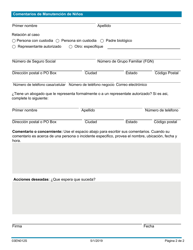 Formulario 03EN012S (CSED-11-A-SV) Comentarios De Manutencion De Ninos - Oklahoma (Spanish), Page 2