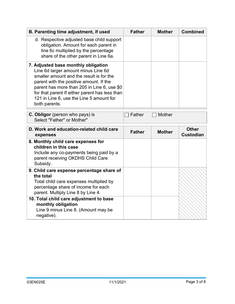 Form 03EN025E Child Support Computation - Oklahoma, Page 3