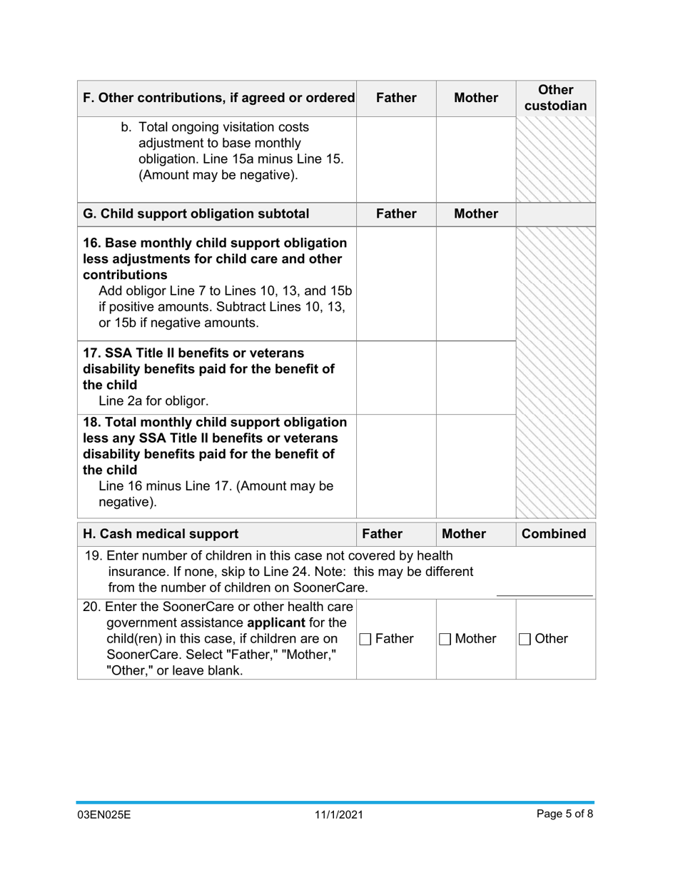 Form 03EN025E Child Support Computation - Oklahoma, Page 5